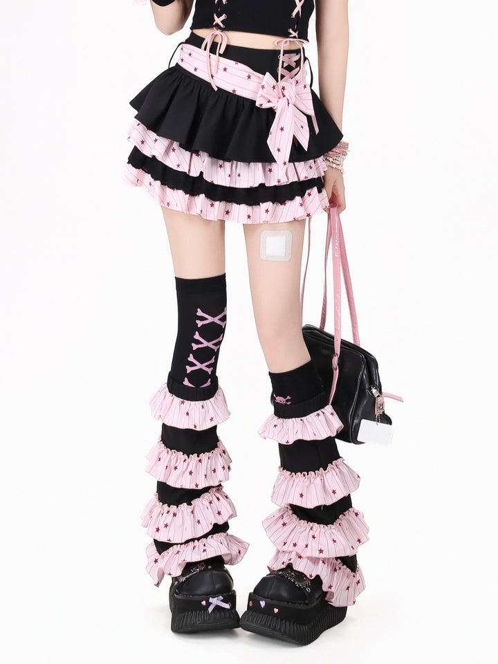 Star Print Ruffle Mini Skirt with Leg Warmers