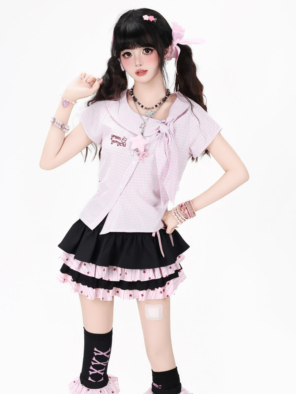 Pastel Plaid Sailor Bow Shirt