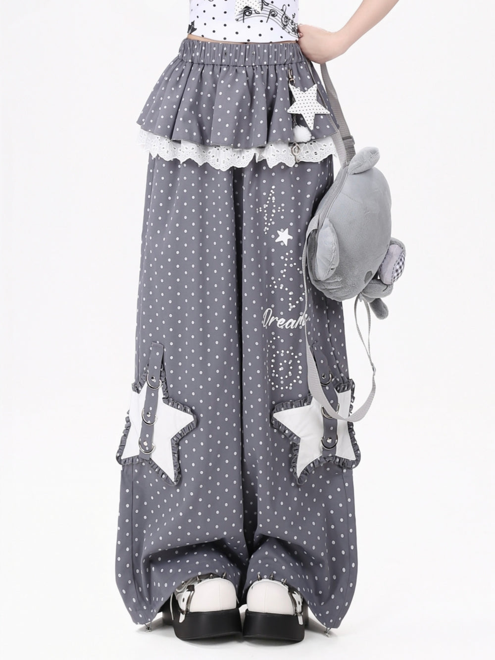 Polka Dot Star Pocket Wide Leg Pants
