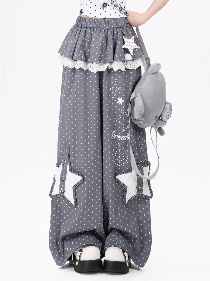 Polka Dot Star Pocket Wide Leg Pants
