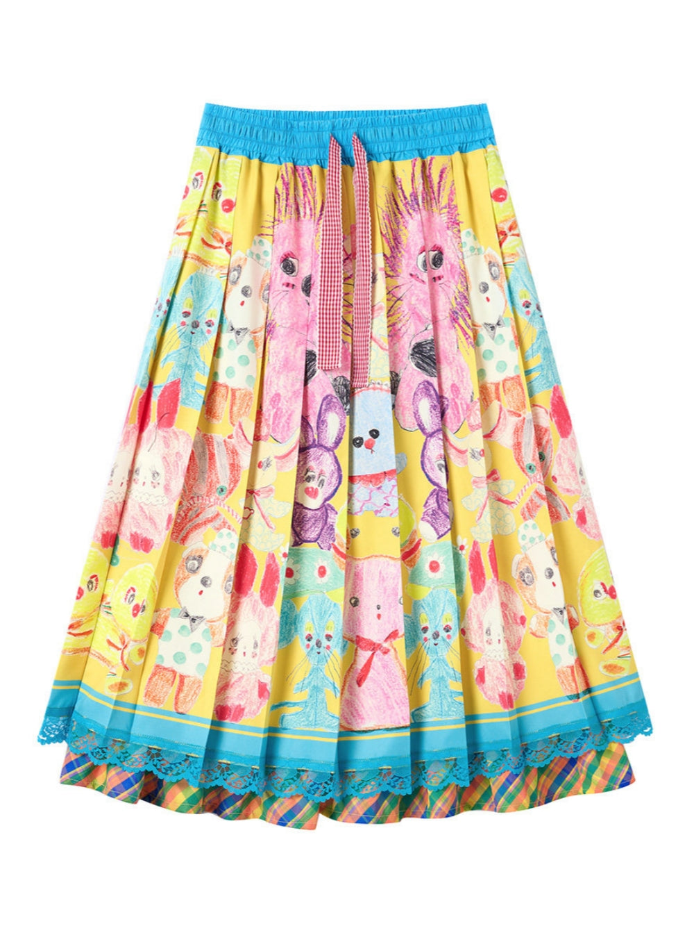 Cute Animal Print Lace Trim Skirt