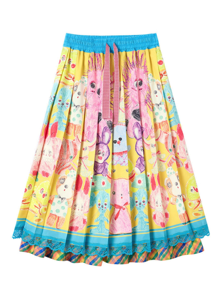 Cute Animal Print Lace Trim Skirt