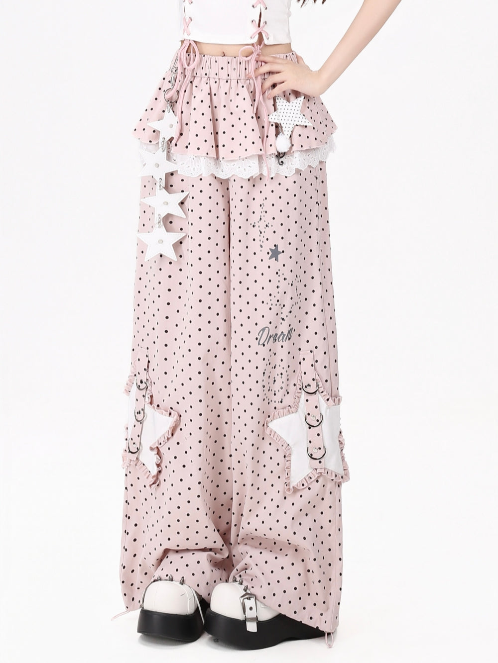Polka Dot Star Pocket Wide Leg Pants
