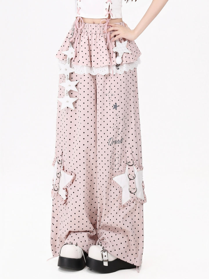 Polka Dot Star Pocket Wide Leg Pants
