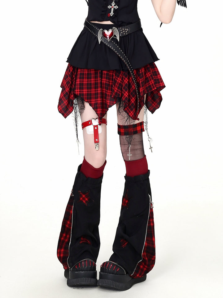 Gothic Red Plaid Top Skirt