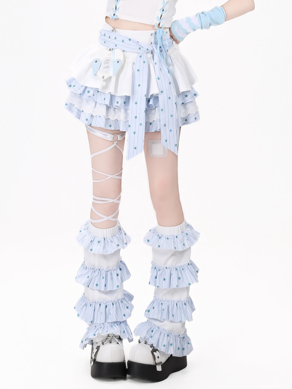 Star Print Ruffle Mini Skirt with Leg Warmers