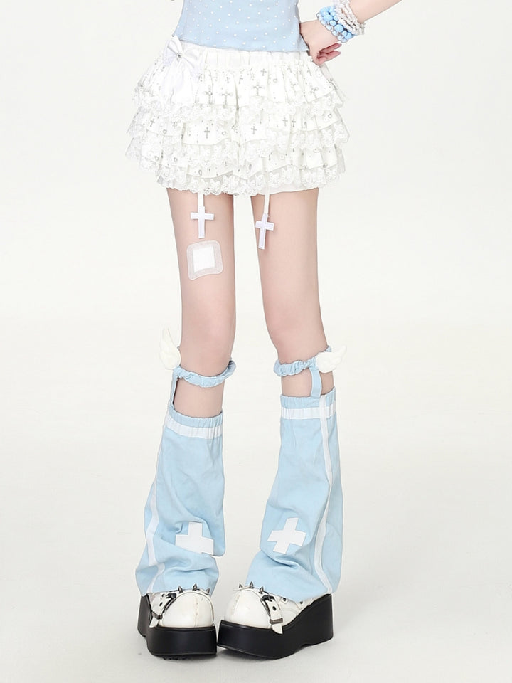 Lace Bow Cross Tiered Mini Skirt