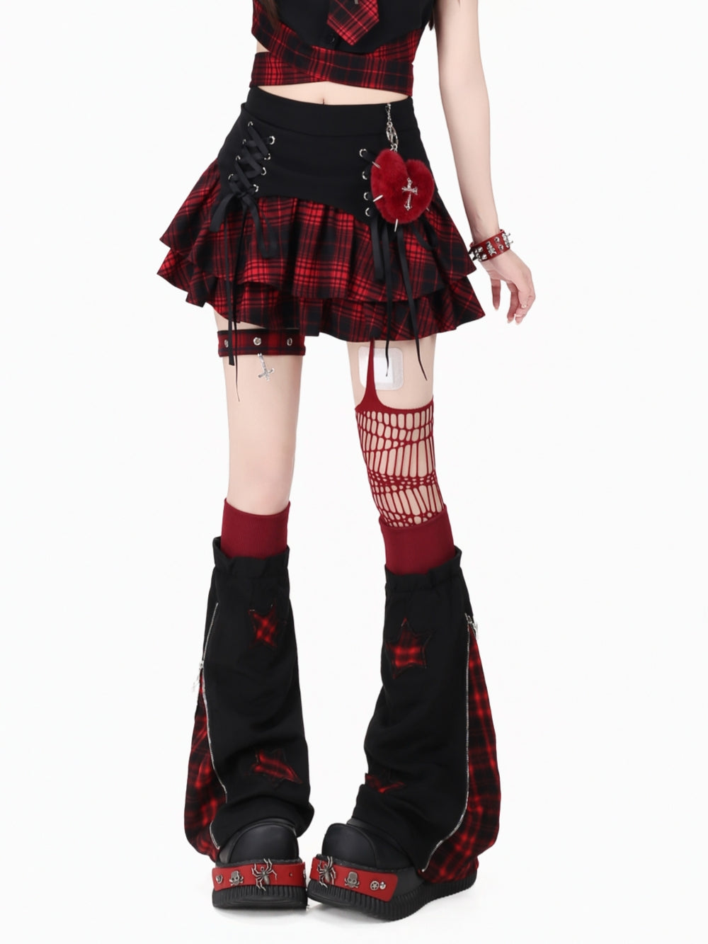 Plaid Tie Crop Top Ruffle Skirt