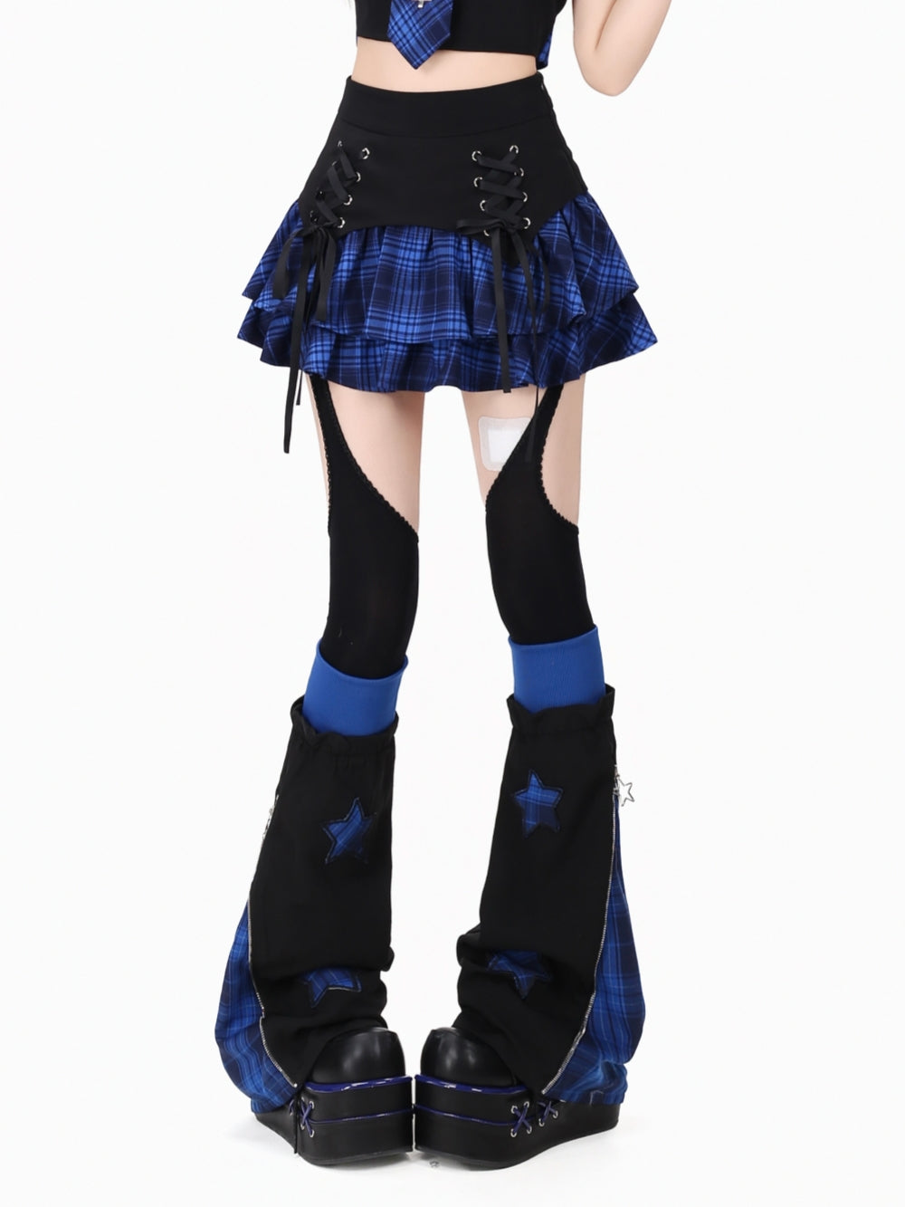 Plaid Tie Crop Top Ruffle Skirt