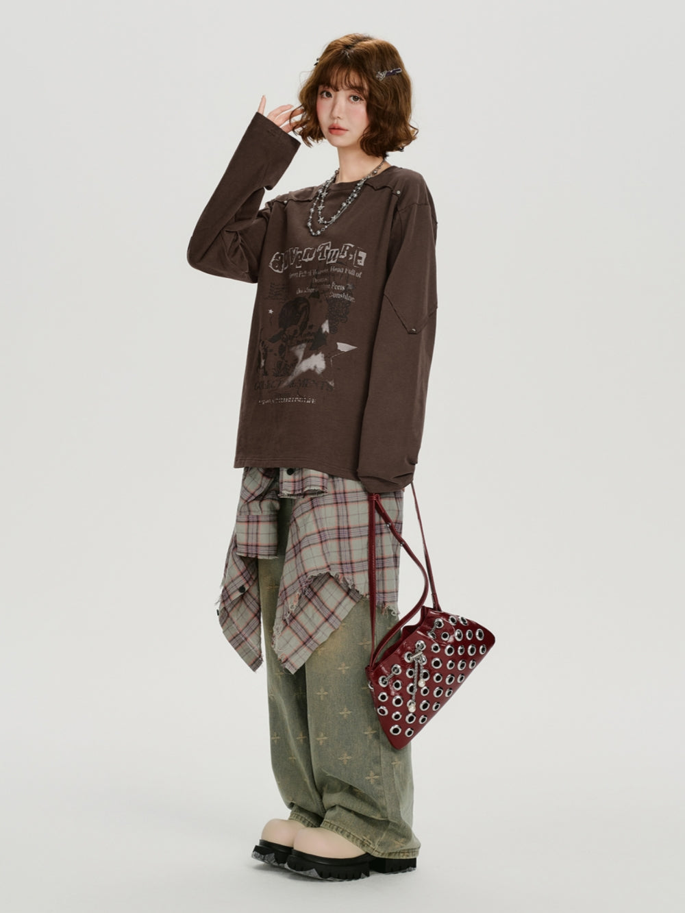 Studded Vintage Graphic Long Sleeve Top