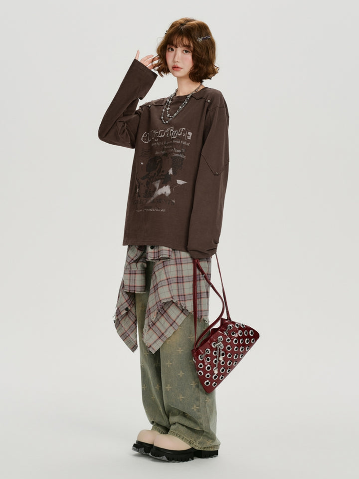 Studded Vintage Graphic Long Sleeve Top