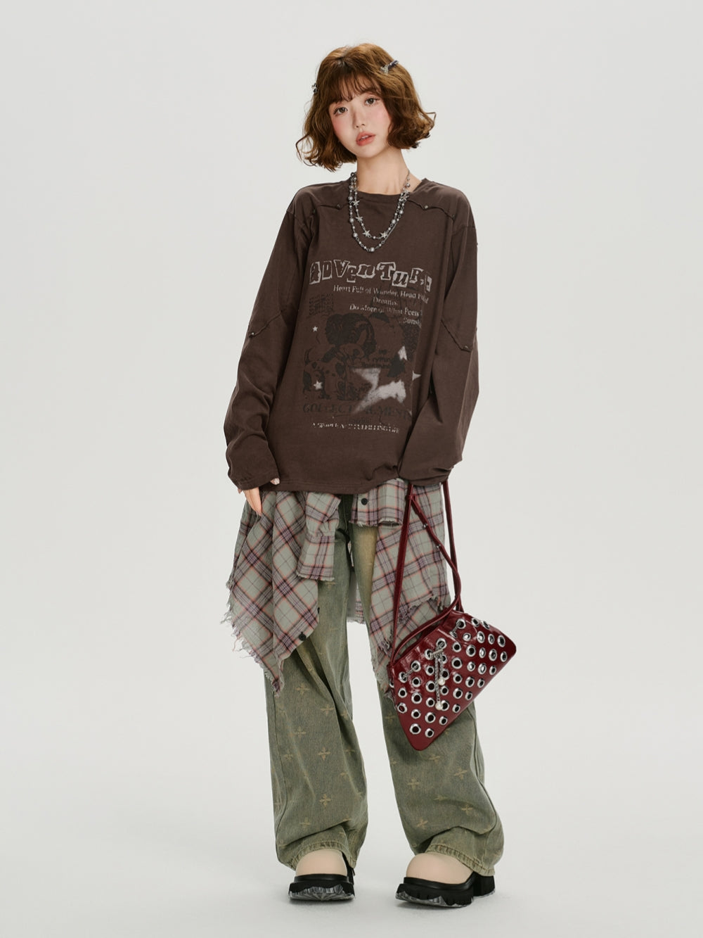 Studded Vintage Graphic Long Sleeve Top