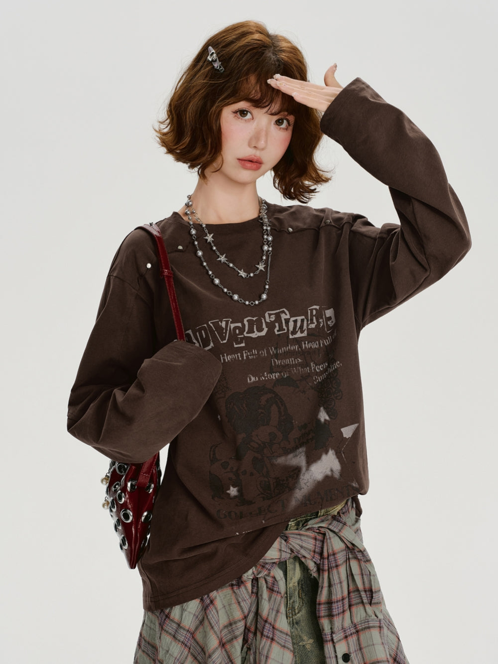 Studded Vintage Graphic Long Sleeve Top