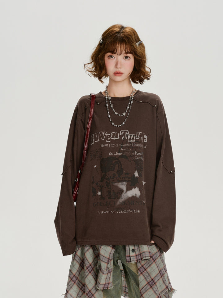 Studded Vintage Graphic Long Sleeve Top