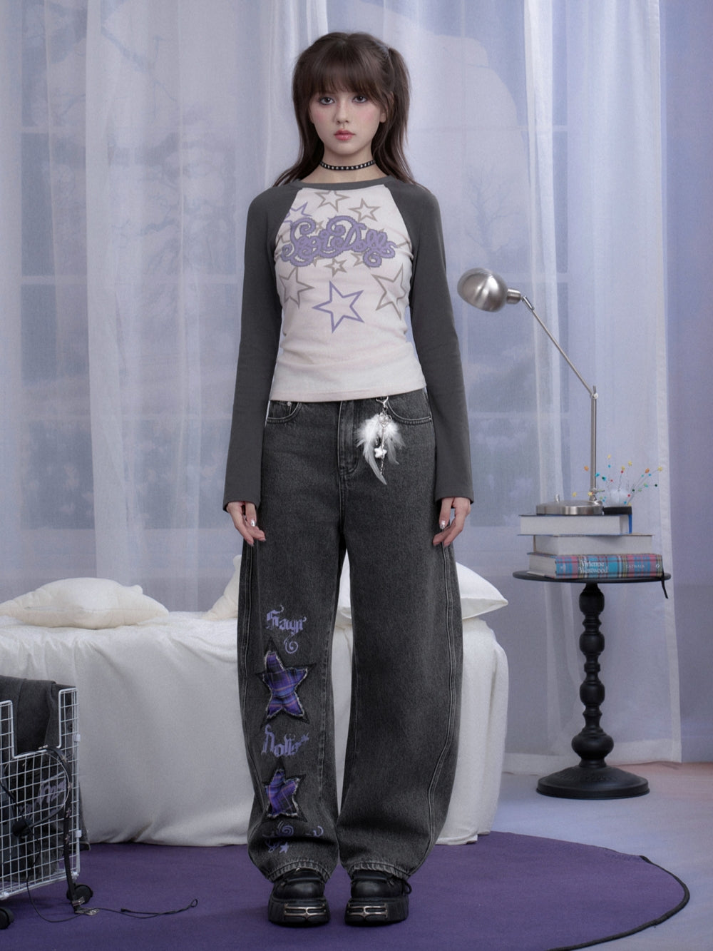 Sweet Edgy Dark Washed Gray Denim Pants