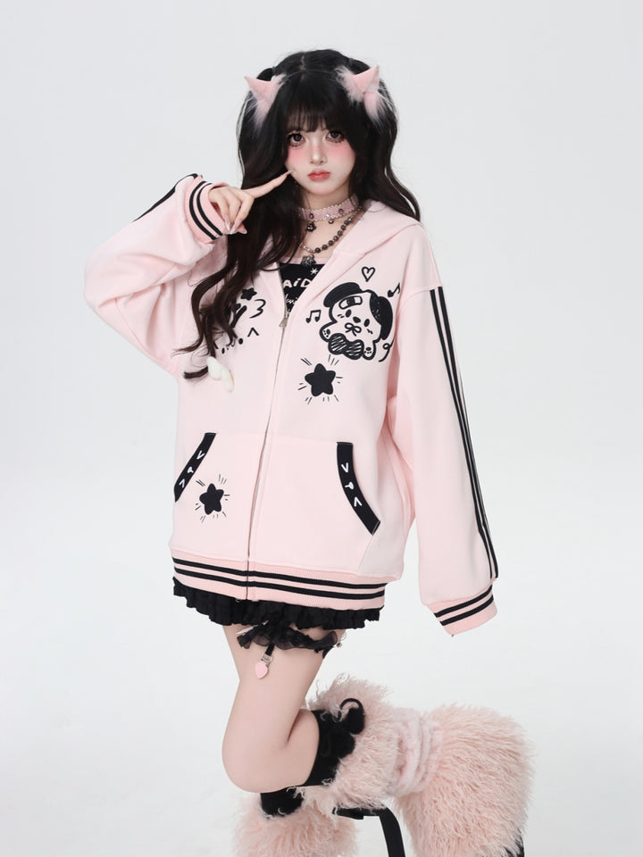 Sweet Y2K Dog Print Zip-Up Hoodie