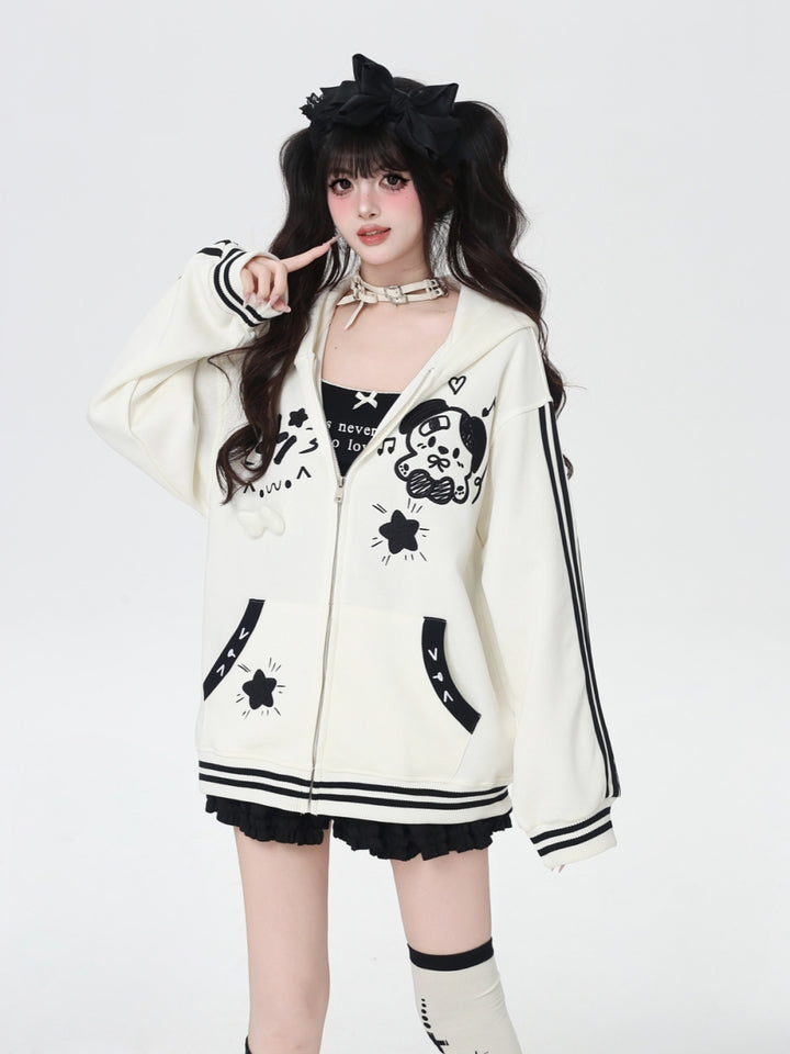 Sweet Y2K Dog Print Zip-Up Hoodie