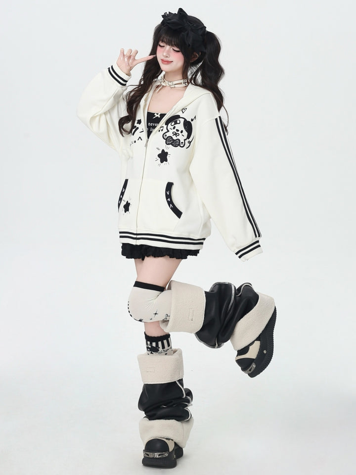 Sweet Y2K Dog Print Zip-Up Hoodie