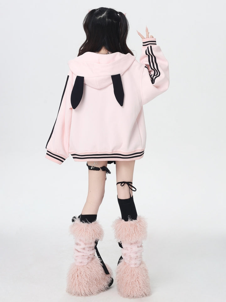 Sweet Y2K Dog Print Zip-Up Hoodie