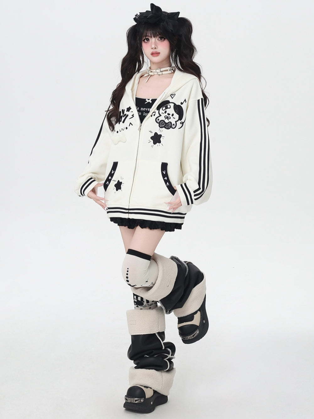 Sweet Y2K Dog Print Zip-Up Hoodie