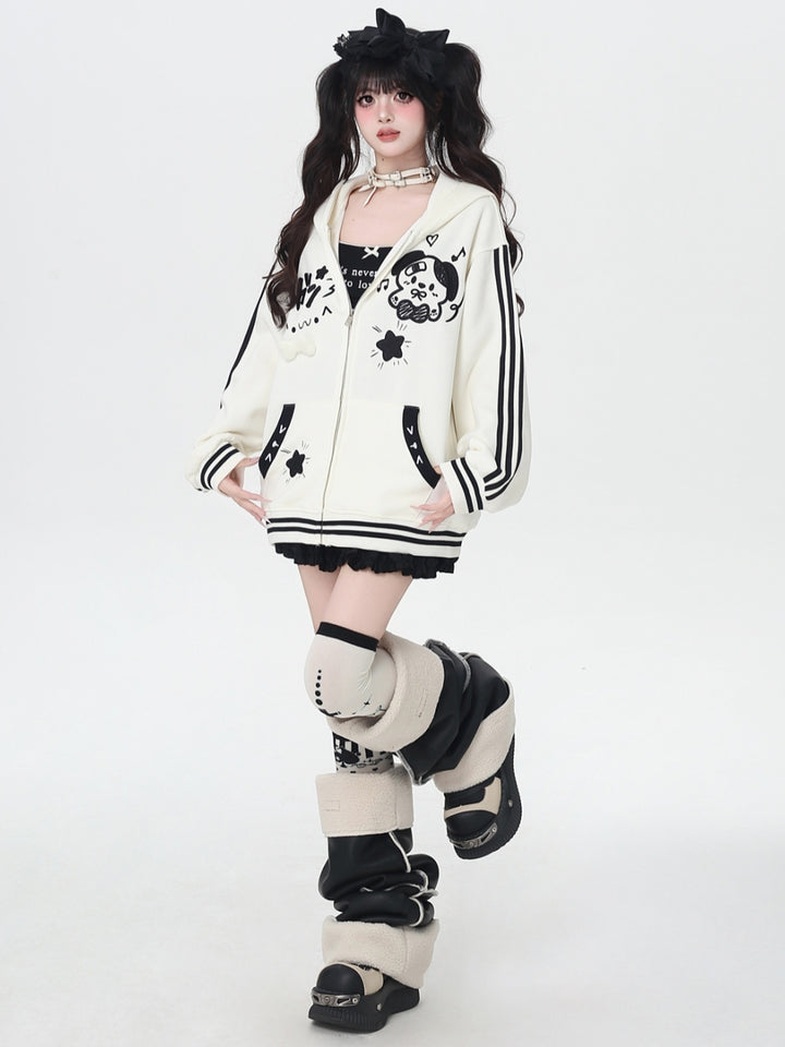 Sweet Y2K Dog Print Zip-Up Hoodie