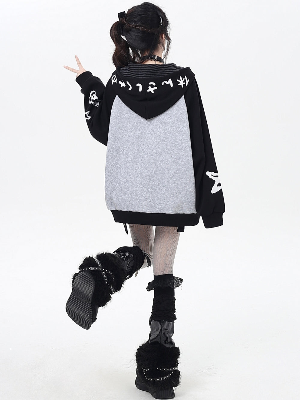 Sweet Y2K Doodle Print Print Zip-Up Hoodie