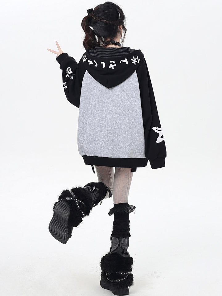 Sweet Y2K Doodle Print Print Zip-Up Hoodie