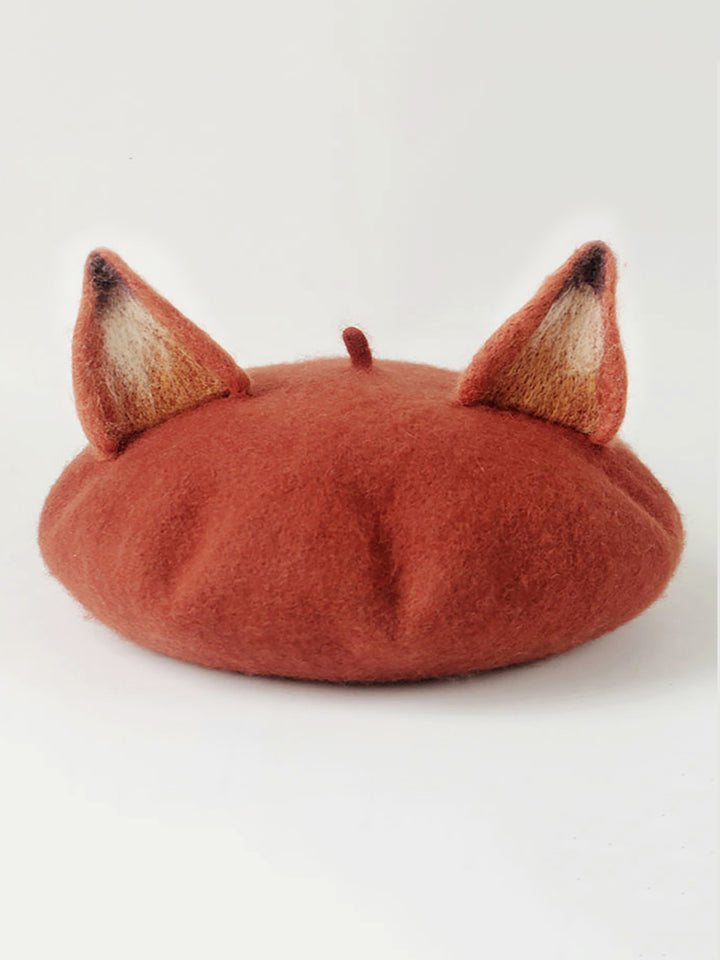 Fox handmake Wool Handmade Beret