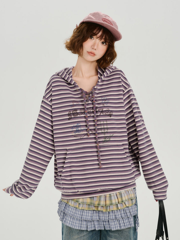 Trendy Striped Print Hoodie