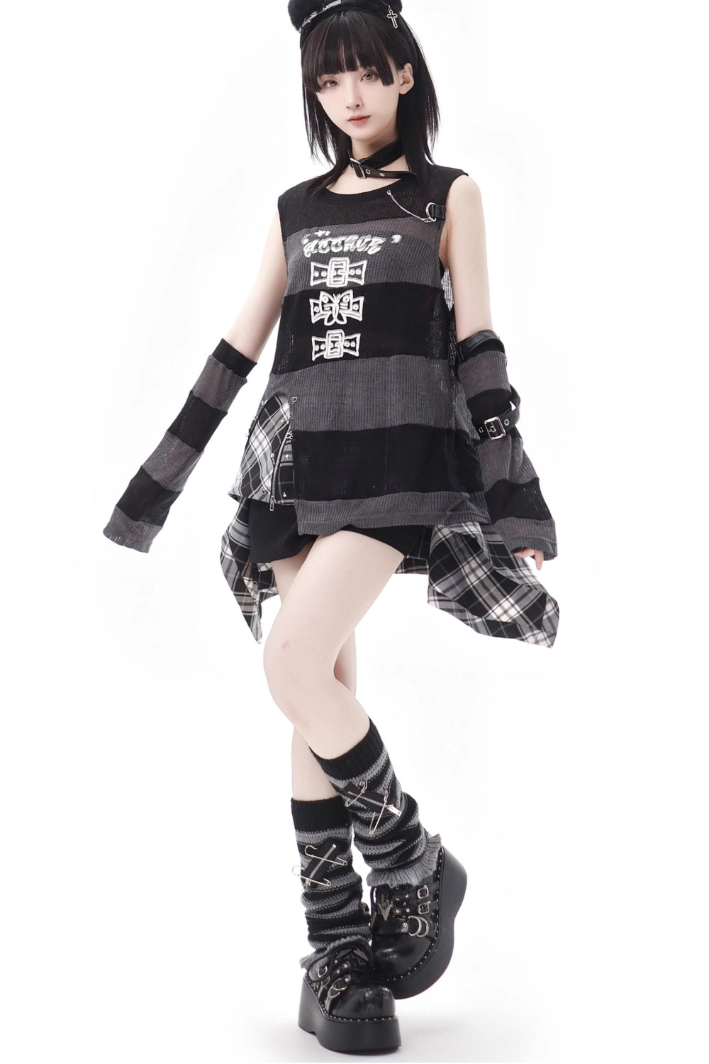 Subculture Sleeveless Vest / Plaid Skirt