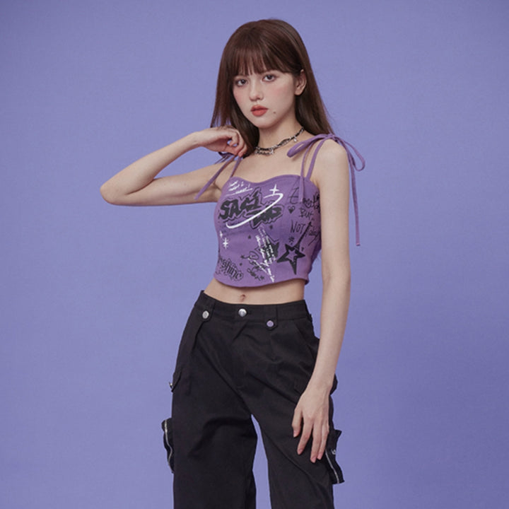 Vibrant Purple Graffiti Strappy Top