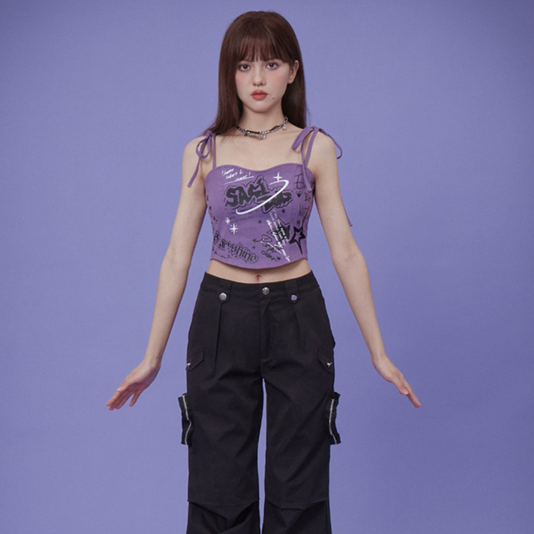 Vibrant Purple Graffiti Strappy Top