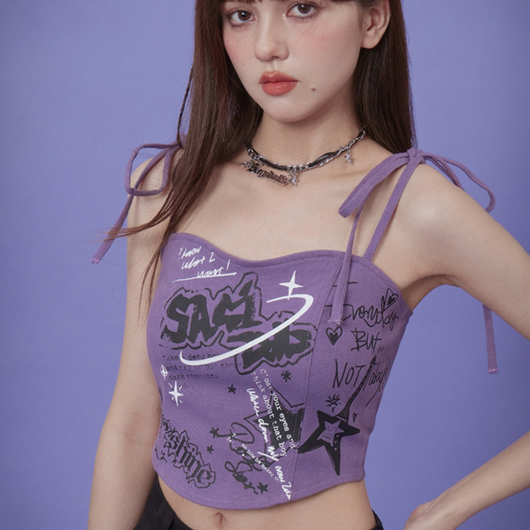 Vibrant Purple Graffiti Strappy Top