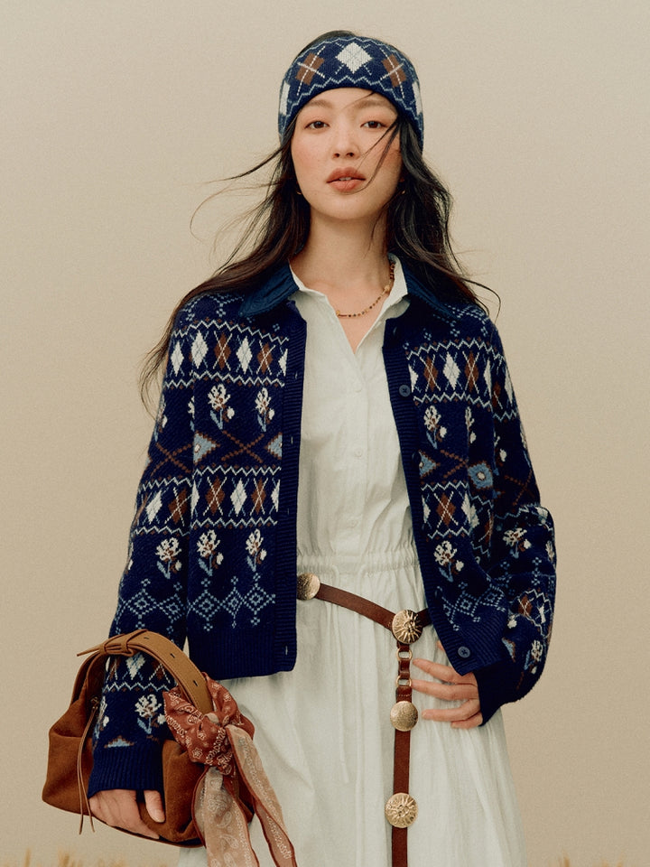 Vintage Checkered Pattern Sweater Coat