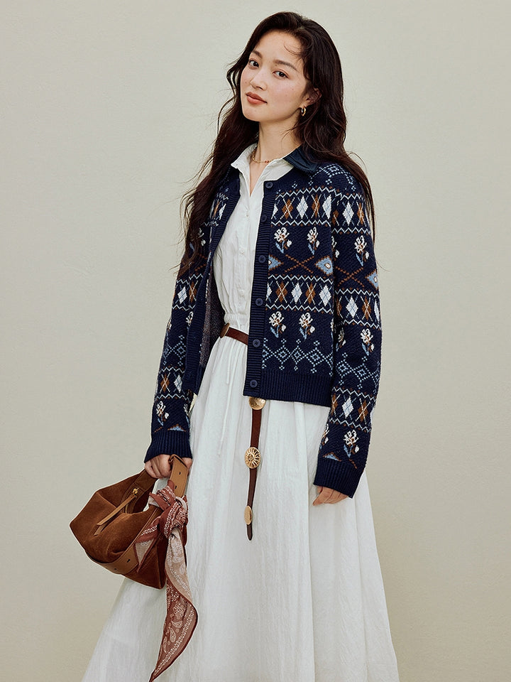 Vintage Checkered Pattern Sweater Coat