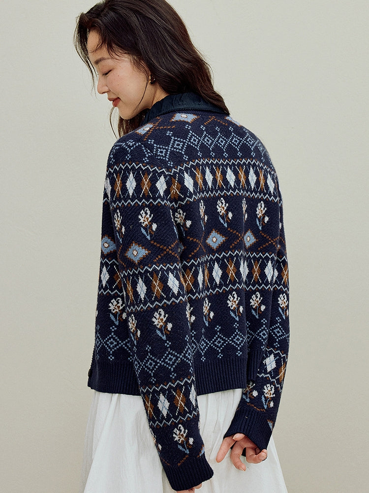 Vintage Checkered Pattern Sweater Coat