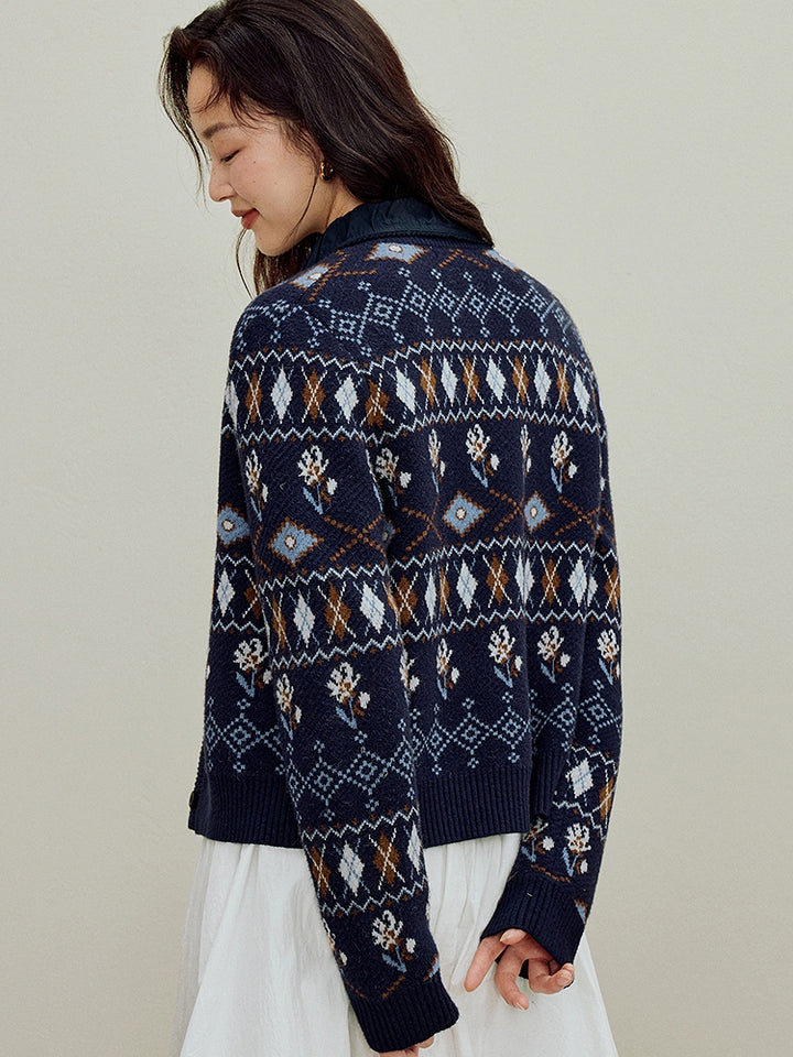 Vintage Checkered Pattern Sweater Coat