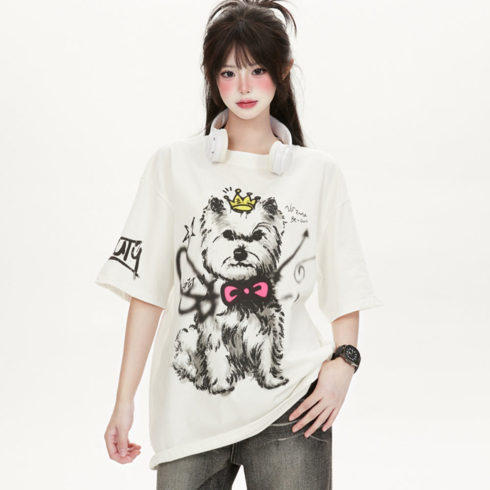 White Puppy Print Short-Sleeve T-Shirt