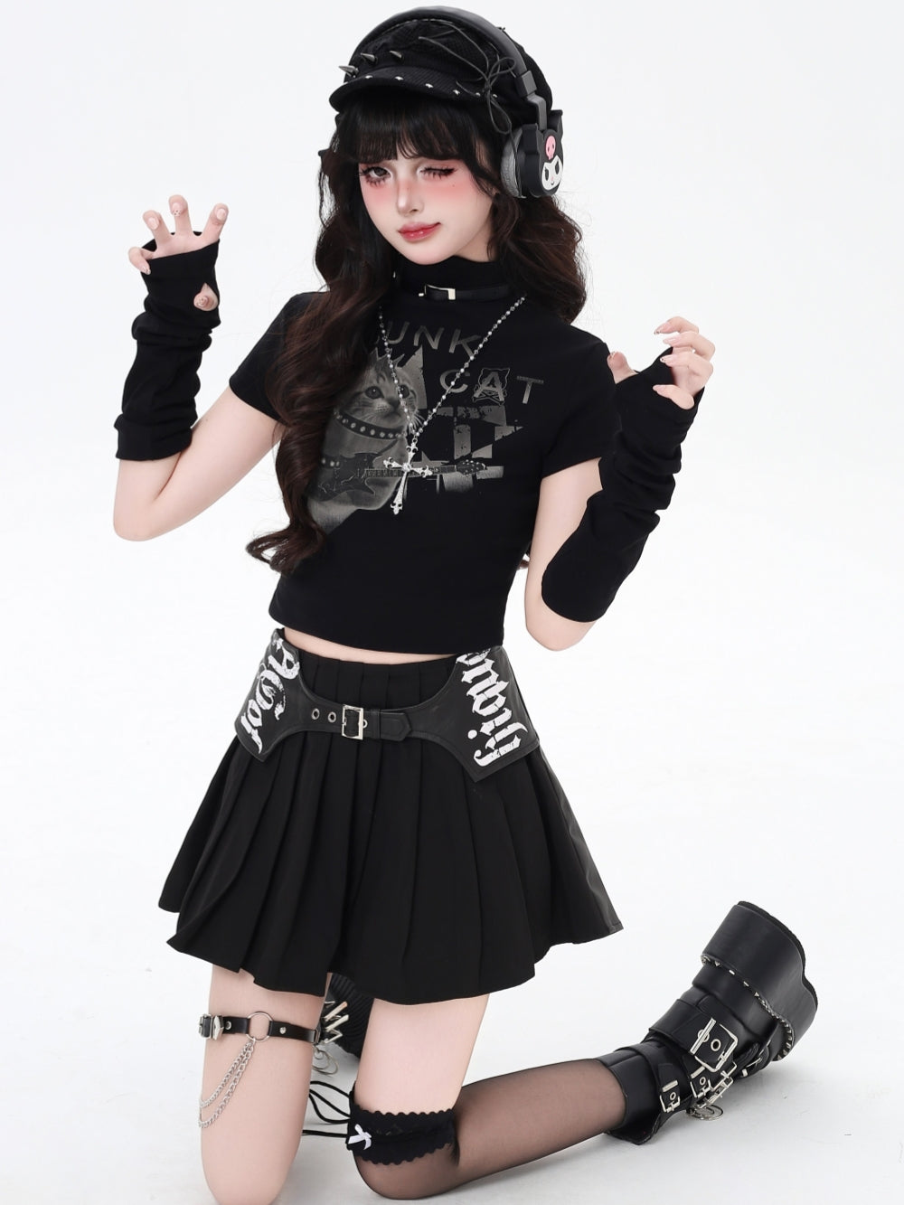 Y2K Dark Academia Pleated Mini Skirt