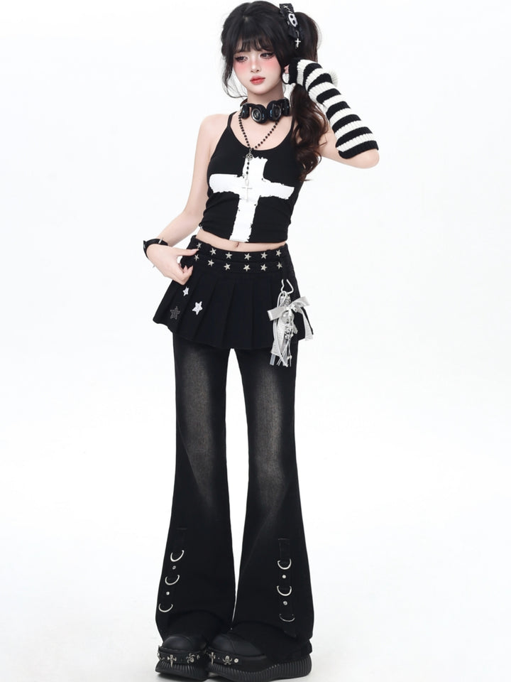 Y2K False Two-Piece Bottom Trend Pants