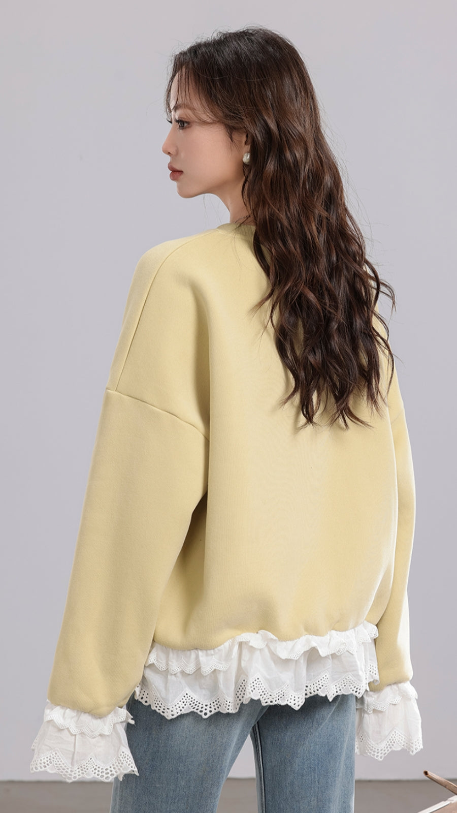 Yellow Lace Fleece Sweatshirt