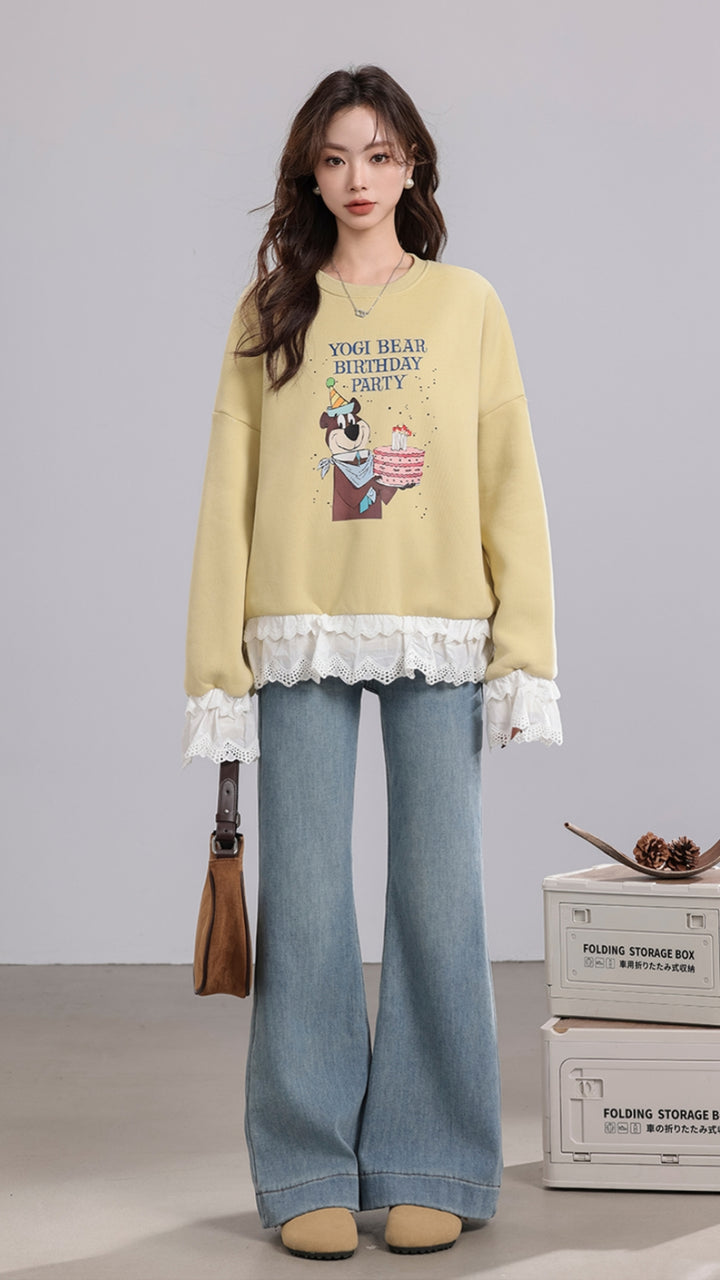 Yellow Lace Fleece Sweatshirt