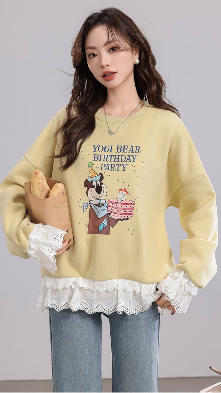 Yellow Lace Fleece Sweatshirt