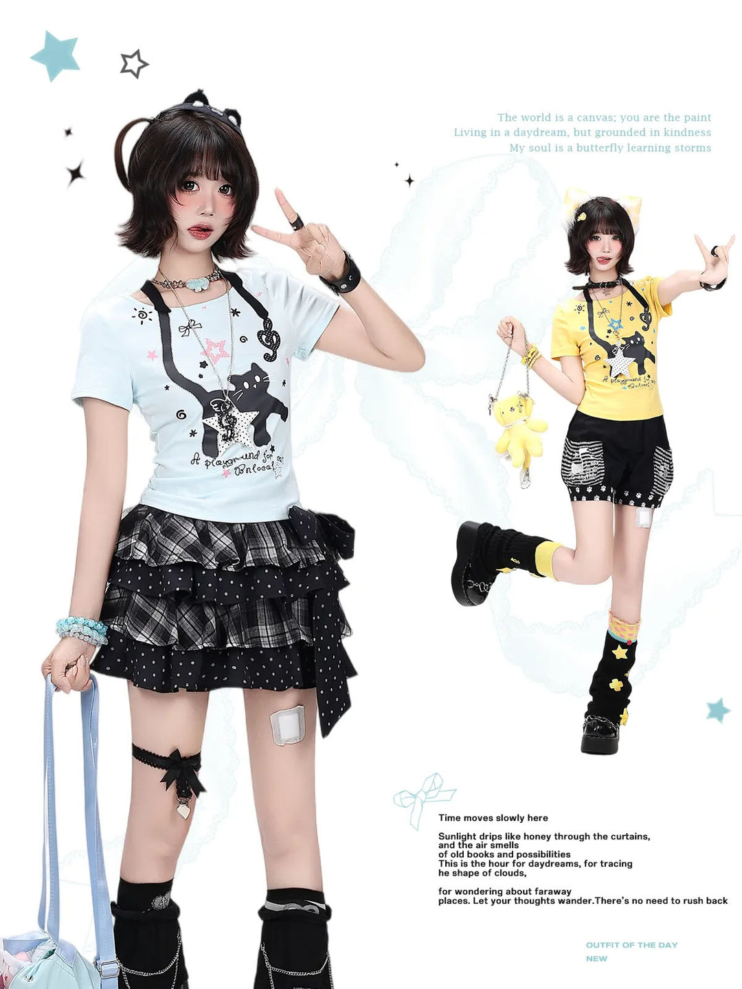 Faux Halter Kawaii Cat Graphic Tee