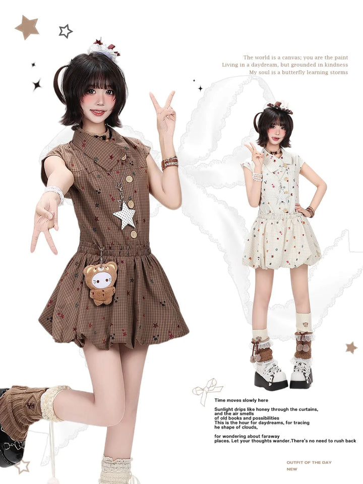 Star Print Plaid Bubble Dress