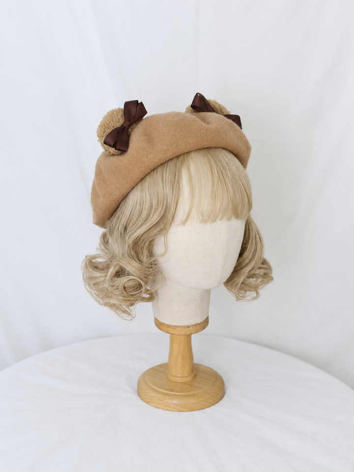 Cute Bear Ear Bowknot Beret Hat