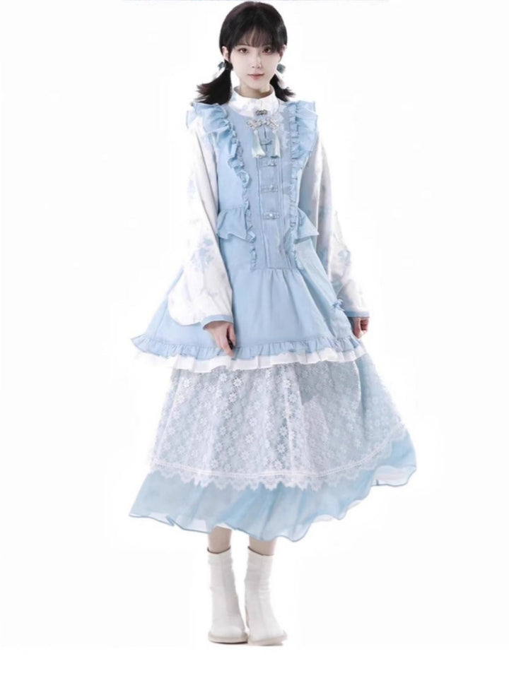 Light blue fusion layered design shirt dress skirt