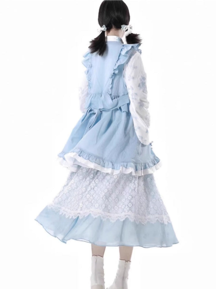 Light blue fusion layered design shirt dress skirt