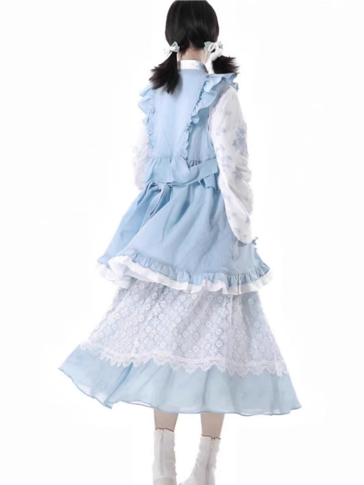 Light blue fusion layered design shirt dress skirt