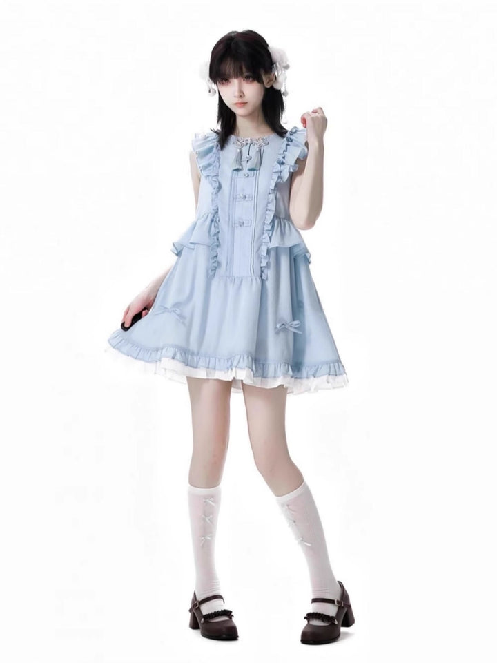 Light blue fusion layered design shirt dress skirt
